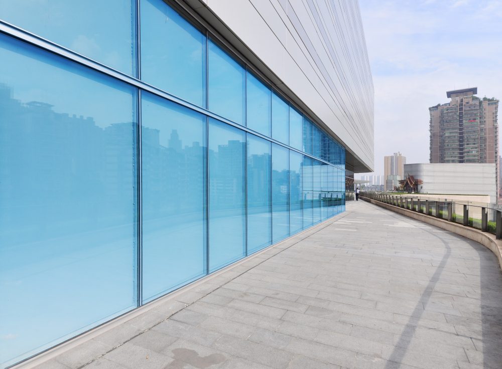 Storefront glass protected with 3M anti-graffiti film