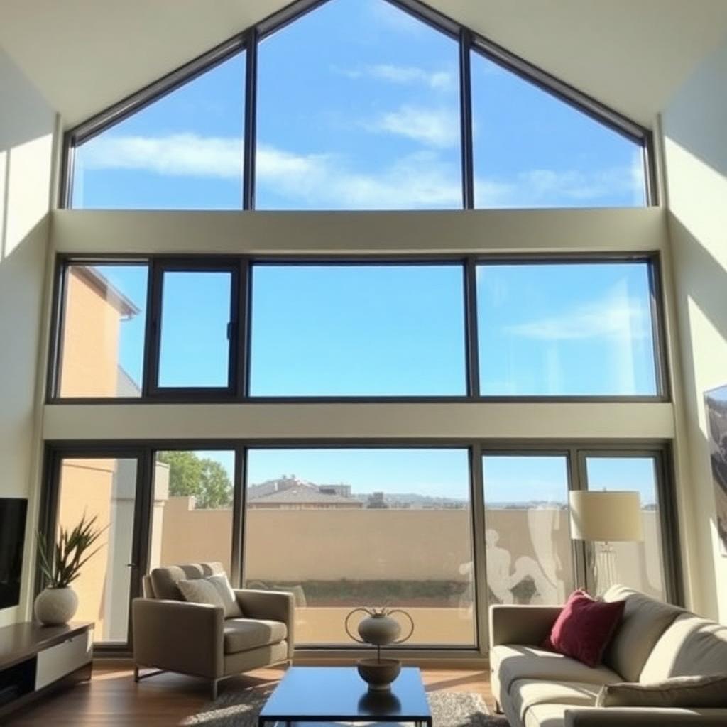 Melbourne living room with large windows treated with 3M solar control window film, natural light preserved